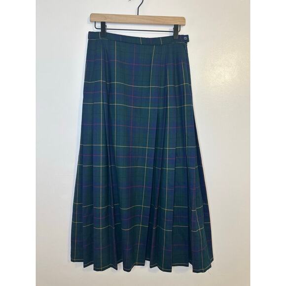 Pendleton Celebration Green Tartan Pleated Wool Midi Skirt Dark Academia Size 10 - Picture 2 of 9